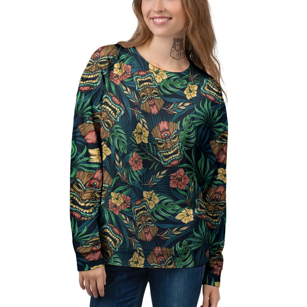 Tiki Tropical Print Pattern Women's Sweatshirt-grizzshop