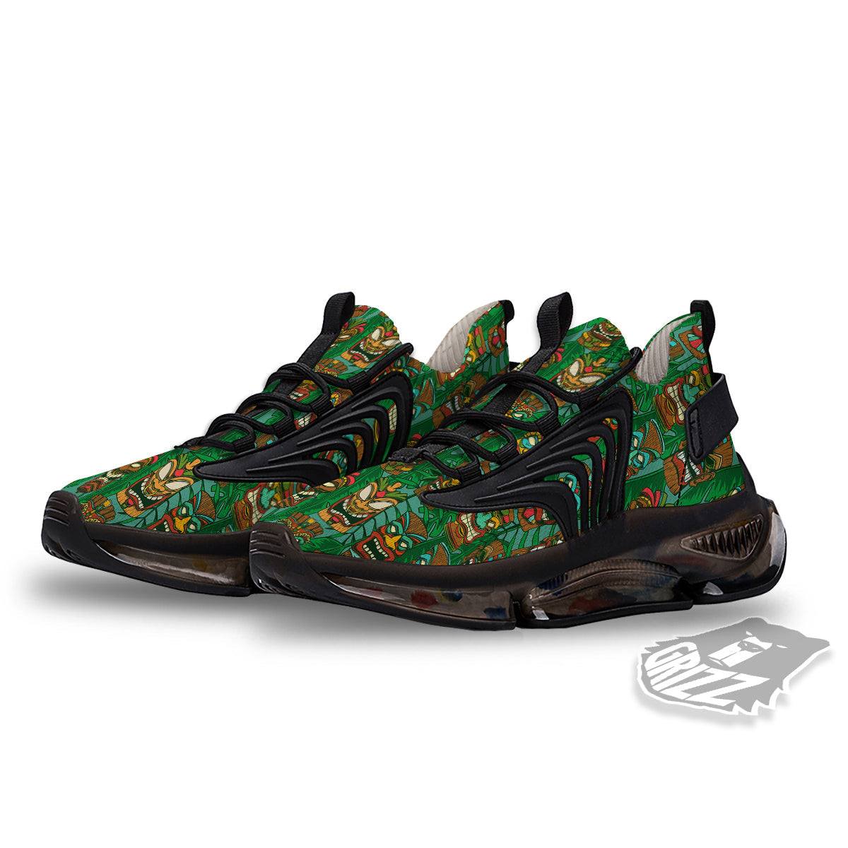 Tiki Wooden Print Pattern Black Gym Shoes-grizzshop