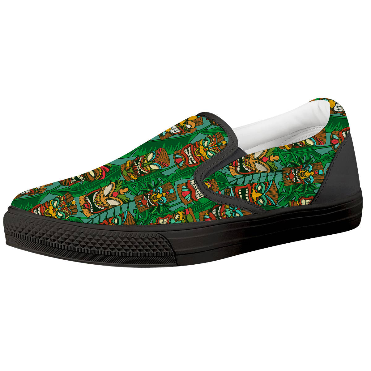 Tiki Wooden Print Pattern Black Slip On Shoes-grizzshop