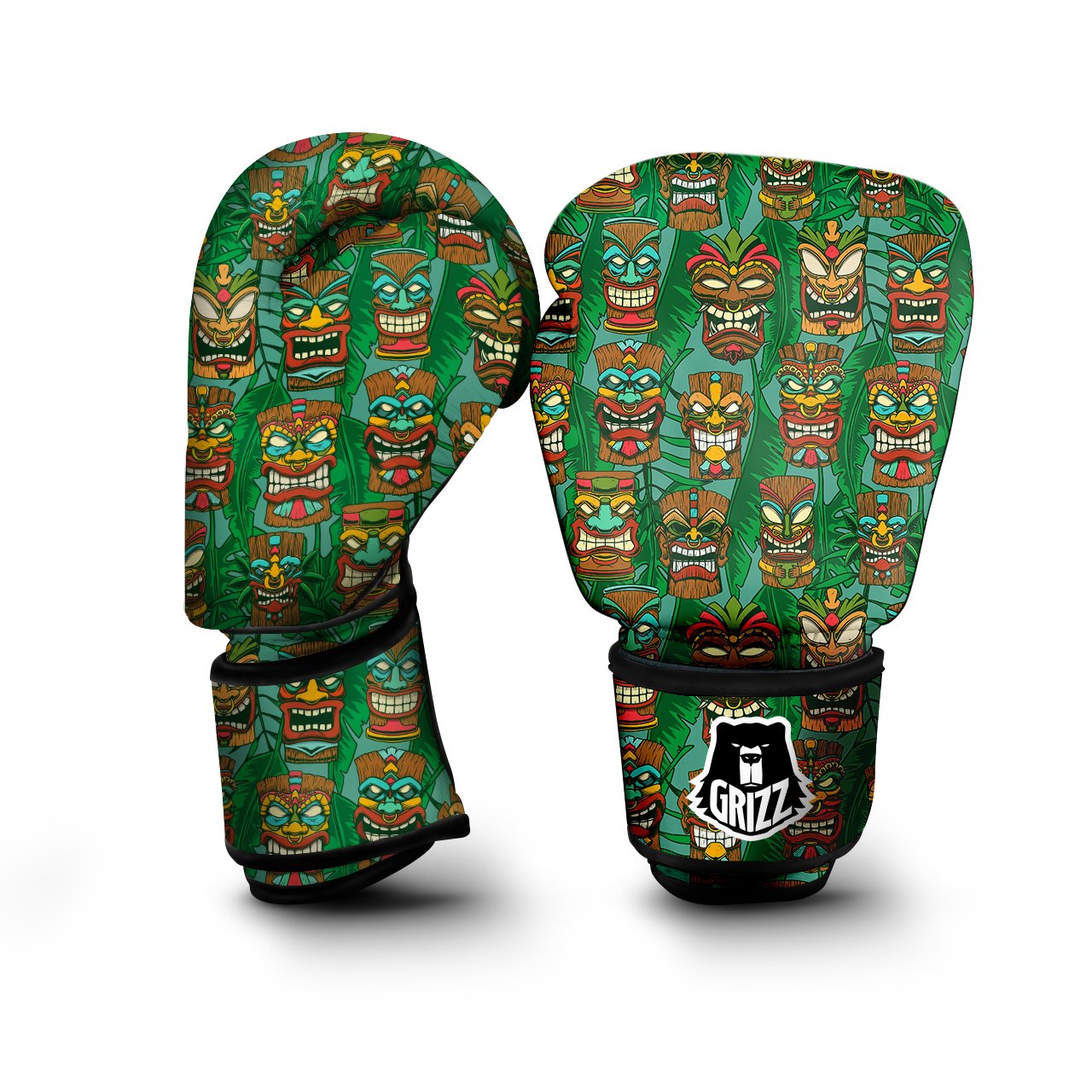 Tiki Wooden Print Pattern Boxing Gloves-grizzshop