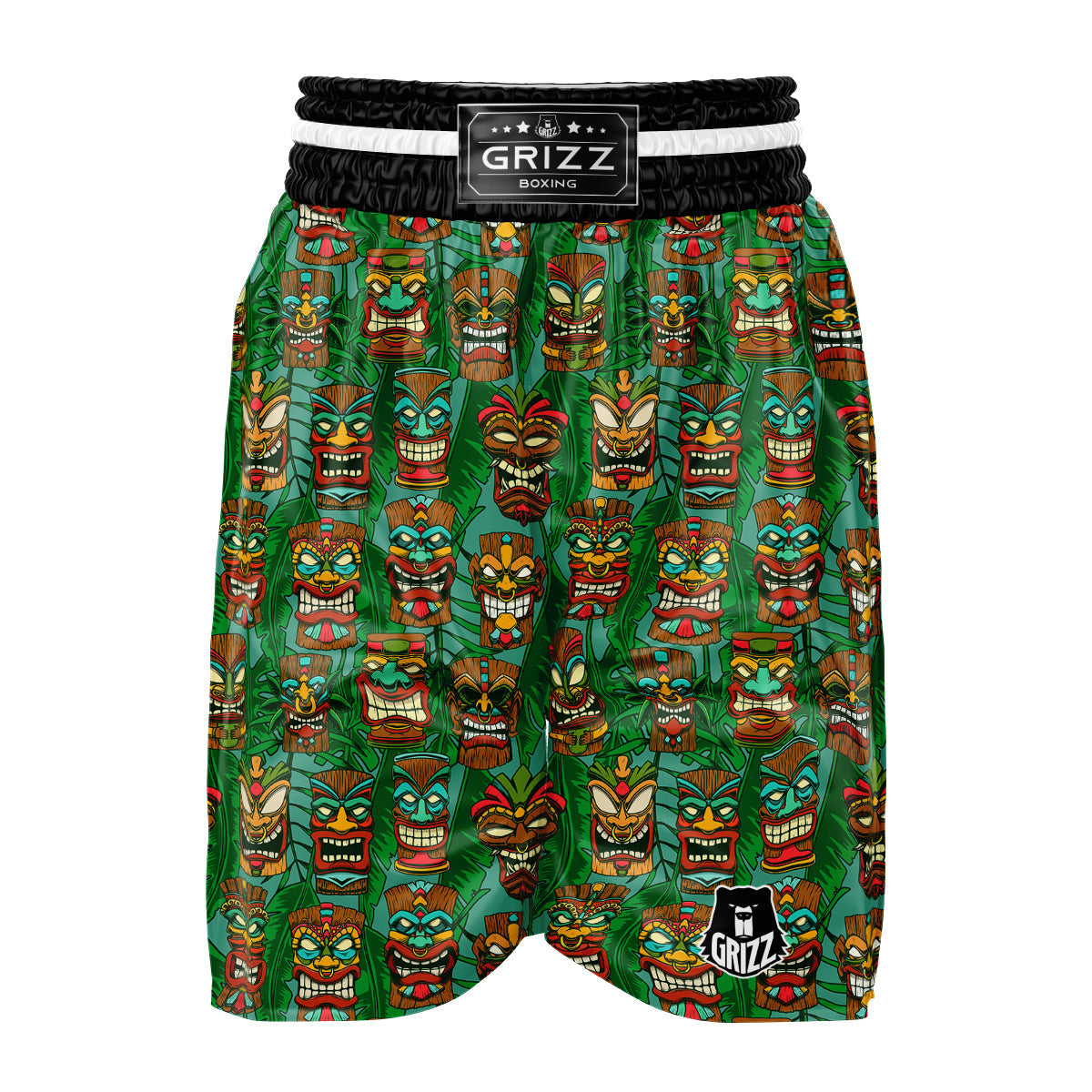 Tiki Wooden Print Pattern Boxing Shorts-grizzshop