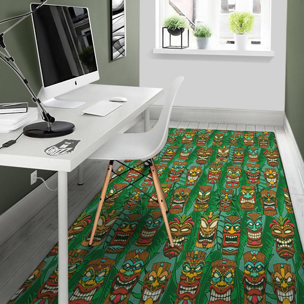 Tiki Wooden Print Pattern Floor Mat-grizzshop