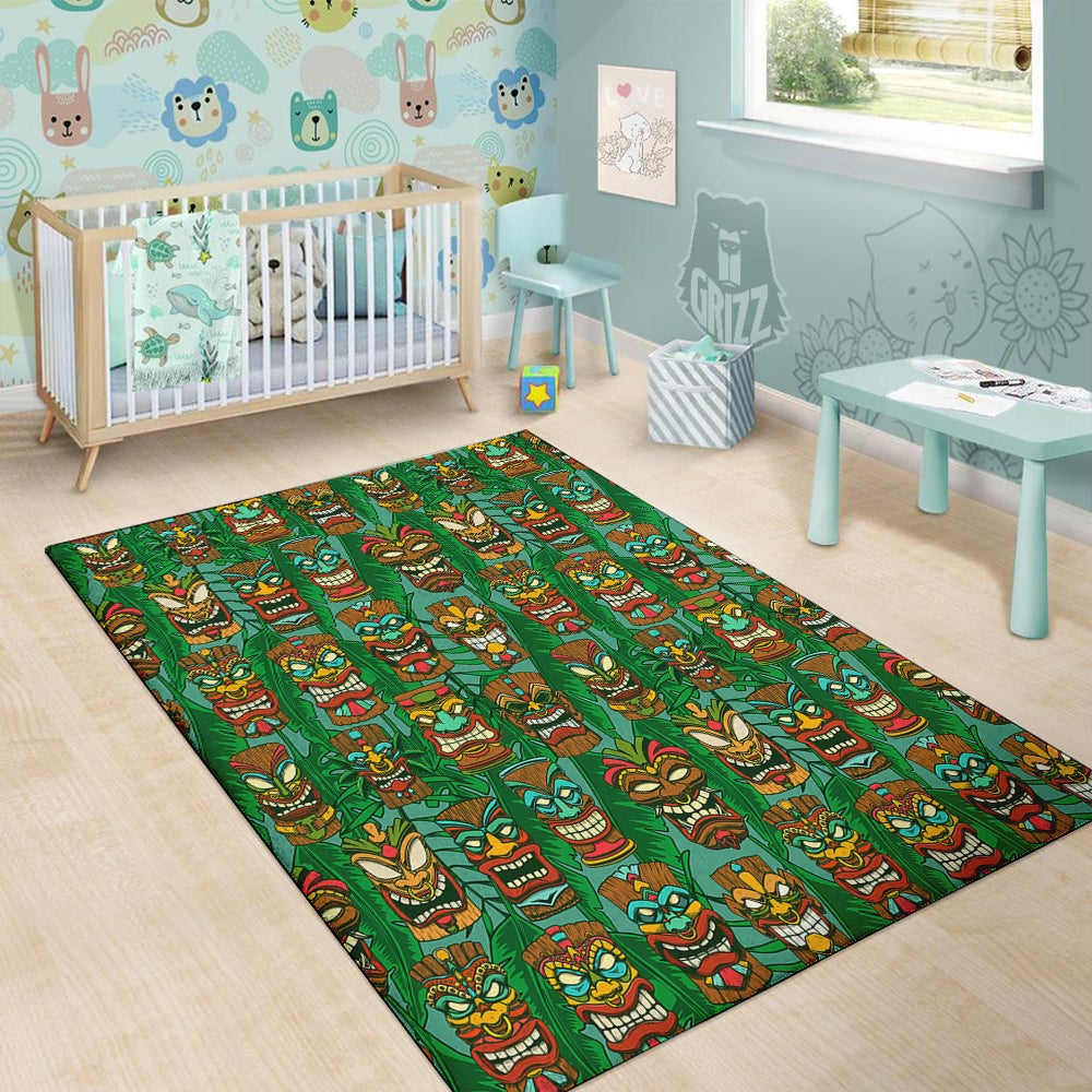 Tiki Wooden Print Pattern Floor Mat-grizzshop