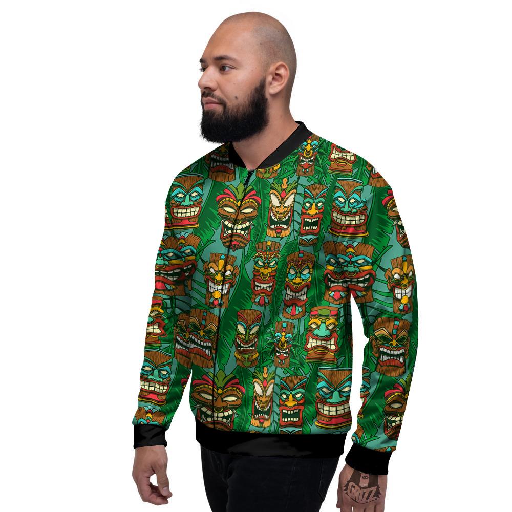 Tiki Wooden Print Pattern Men's Bomber Jacket-grizzshop