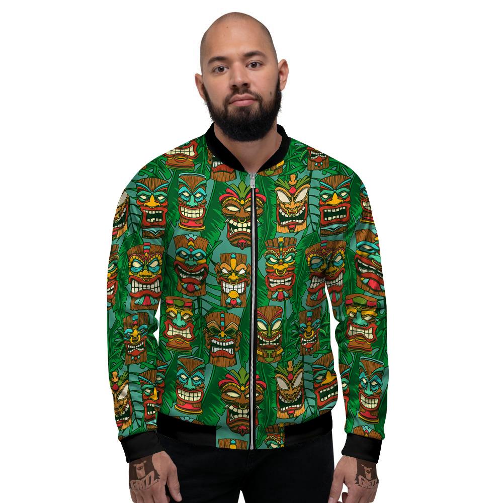 Tiki Wooden Print Pattern Men's Bomber Jacket-grizzshop