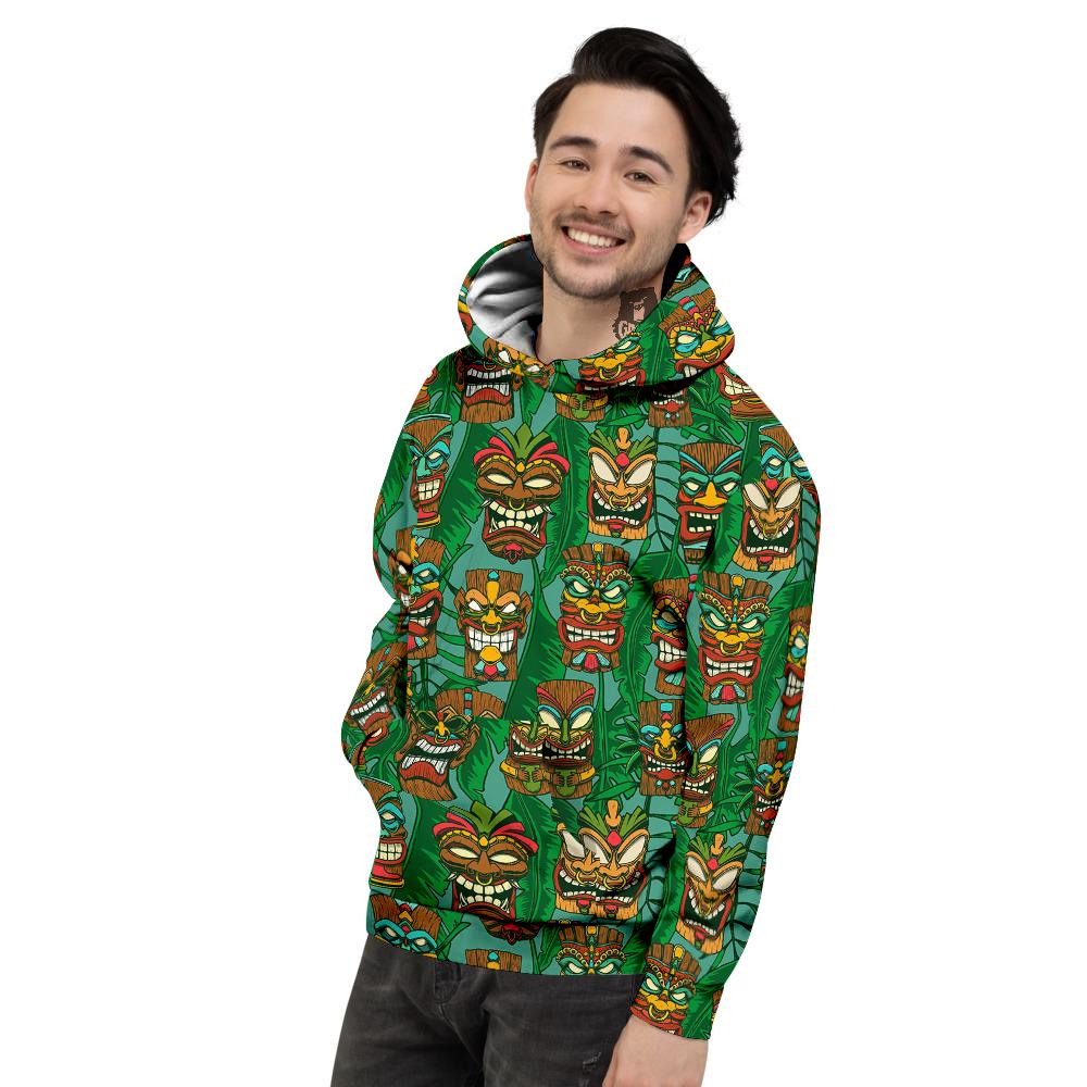 Tiki Wooden Print Pattern Men's Hoodie-grizzshop