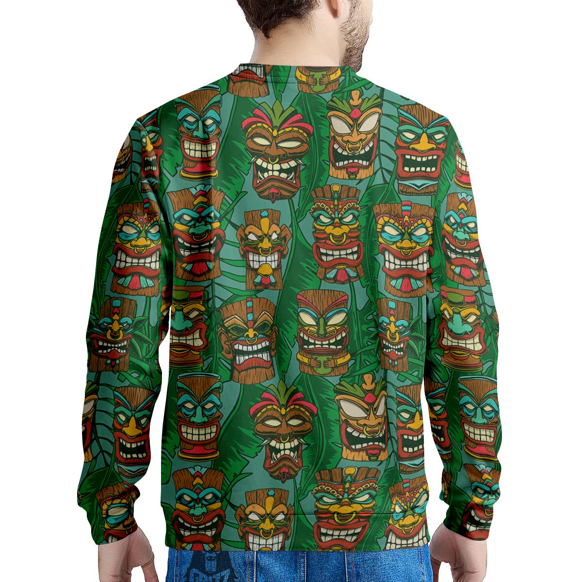 Tiki Wooden Print Pattern Men's Sweatshirt-grizzshop