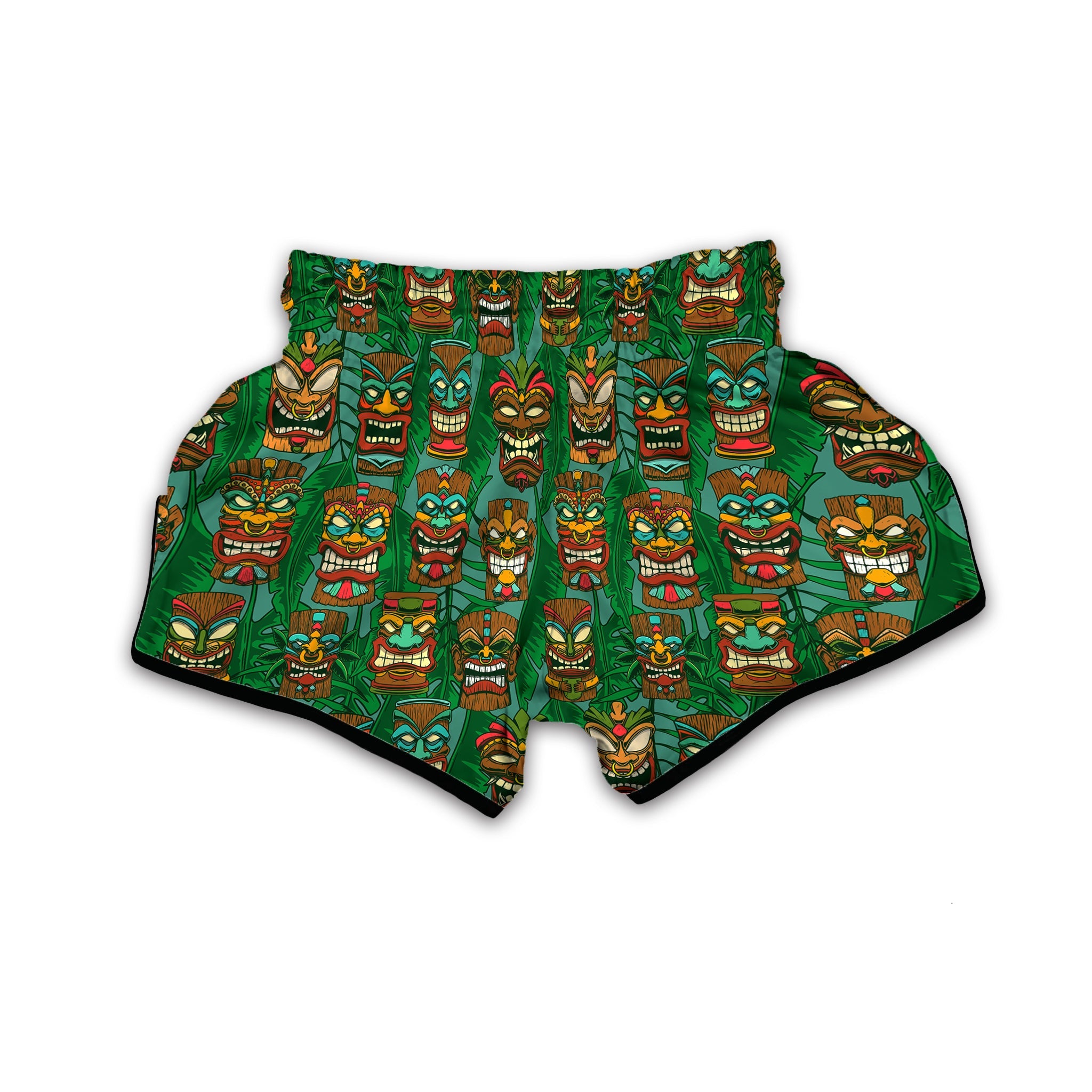 Tiki Wooden Print Pattern Muay Thai Boxing Shorts-grizzshop