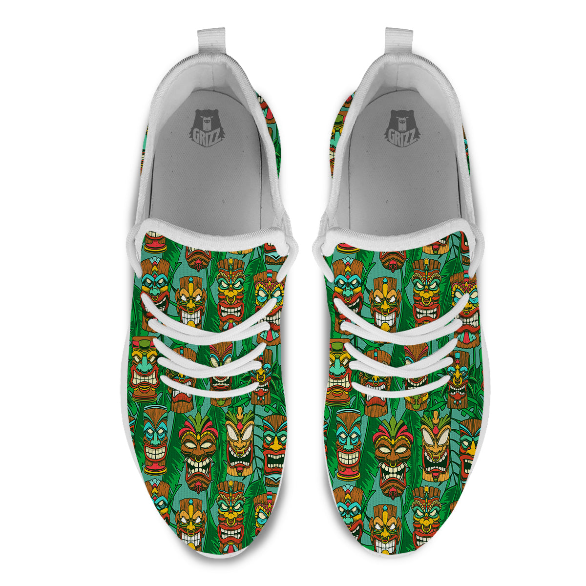 Tiki Wooden Print Pattern White Athletic Shoes-grizzshop