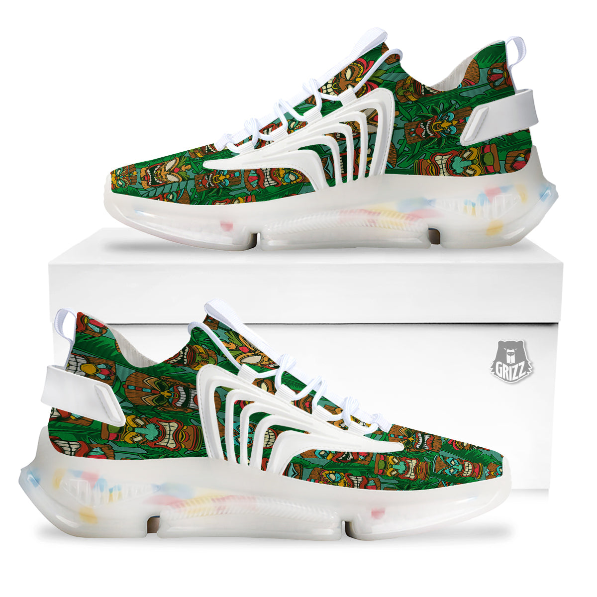 Tiki Wooden Print Pattern White Gym Shoes-grizzshop