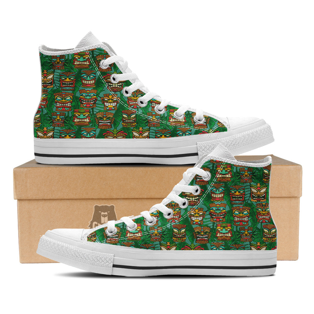 Tiki Wooden Print Pattern White High Top Shoes-grizzshop