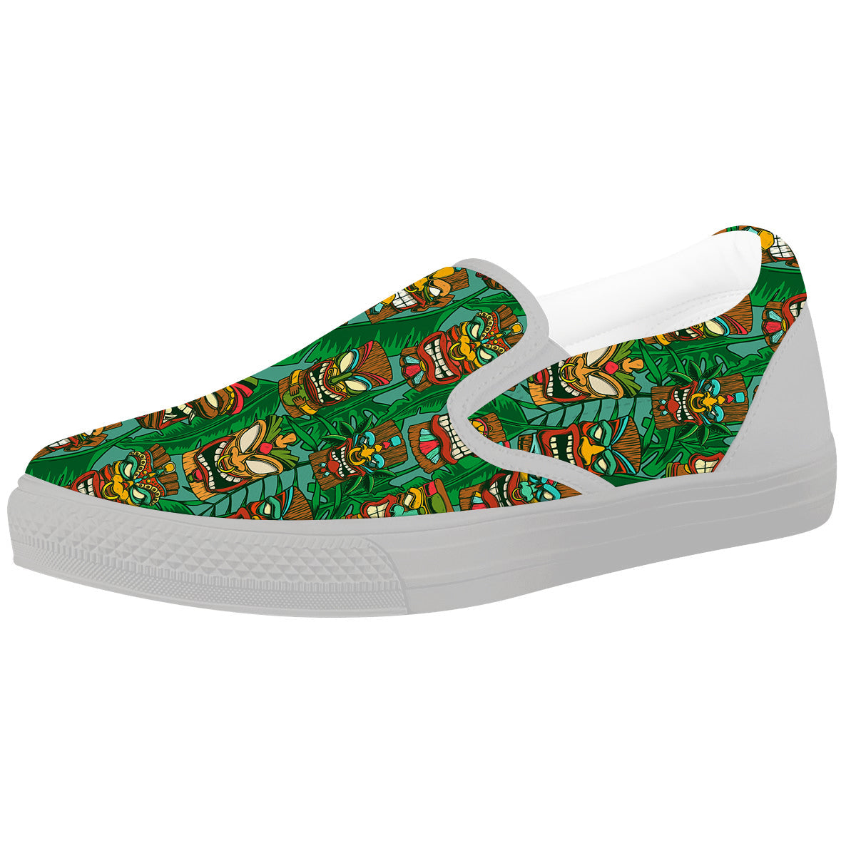Tiki Wooden Print Pattern White Slip On Shoes-grizzshop