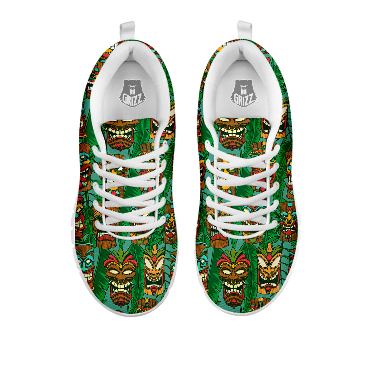 Tiki Wooden Print Pattern White Sneaker-grizzshop