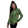 Tiki Wooden Print Pattern Women's Bomber Jacket-grizzshop