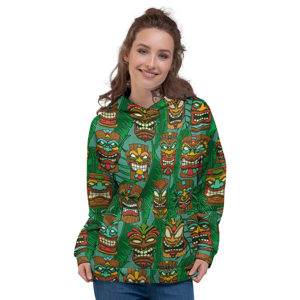 Tiki Wooden Print Pattern Women's Hoodie-grizzshop
