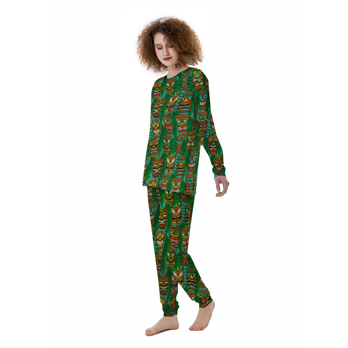 Tiki Wooden Print Pattern Women's Pajamas-grizzshop