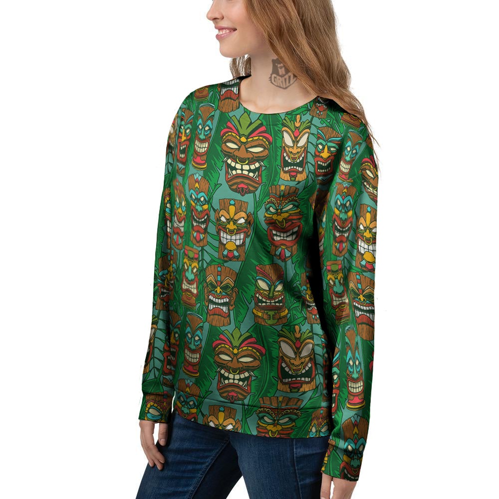 Tiki Wooden Print Pattern Women's Sweatshirt-grizzshop