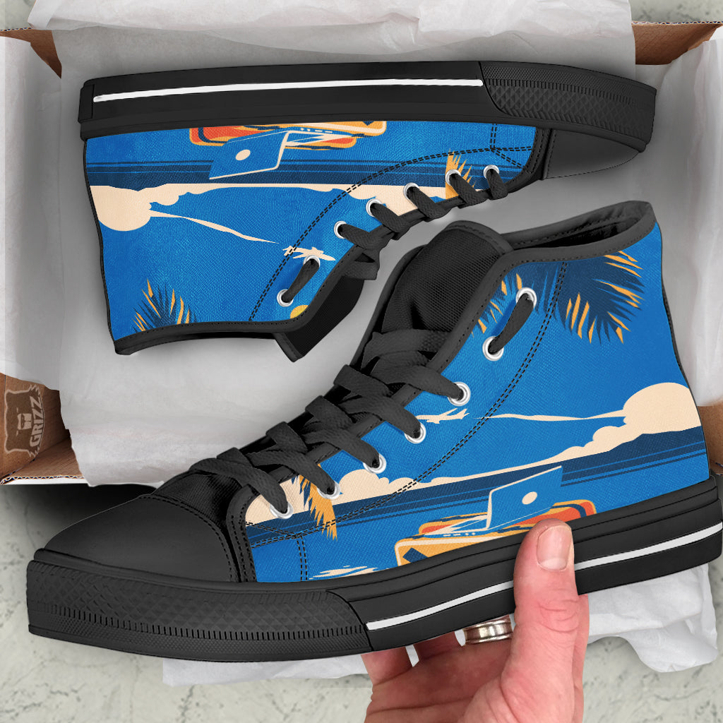 Time To Travel Summer Holiday Print Black High Top Shoes-grizzshop