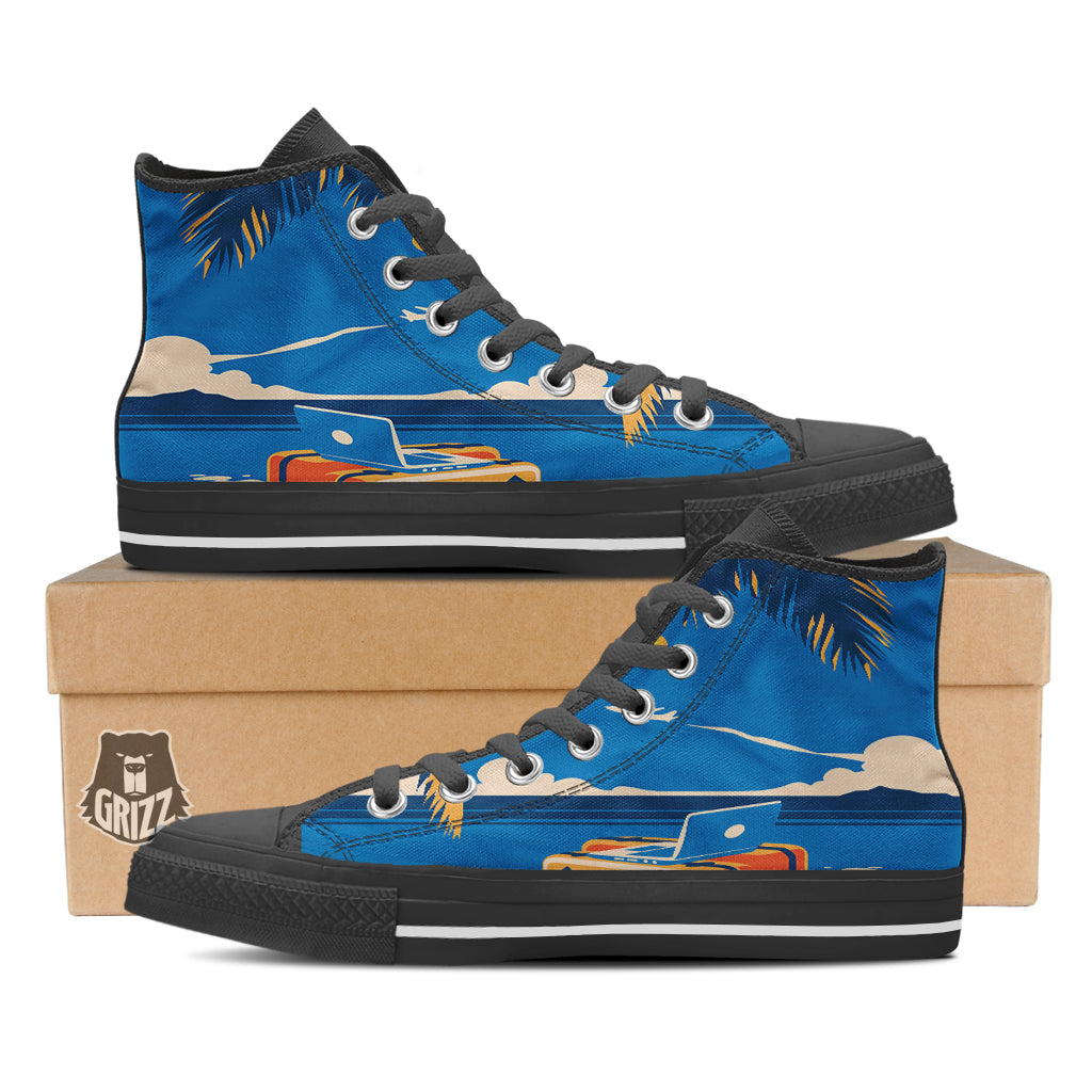 Time To Travel Summer Holiday Print Black High Top Shoes-grizzshop