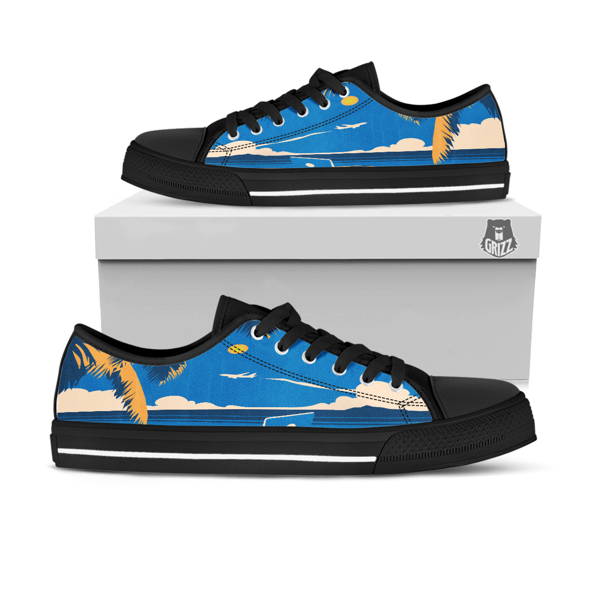 Time To Travel Summer Holiday Print Black Low Top Shoes-grizzshop
