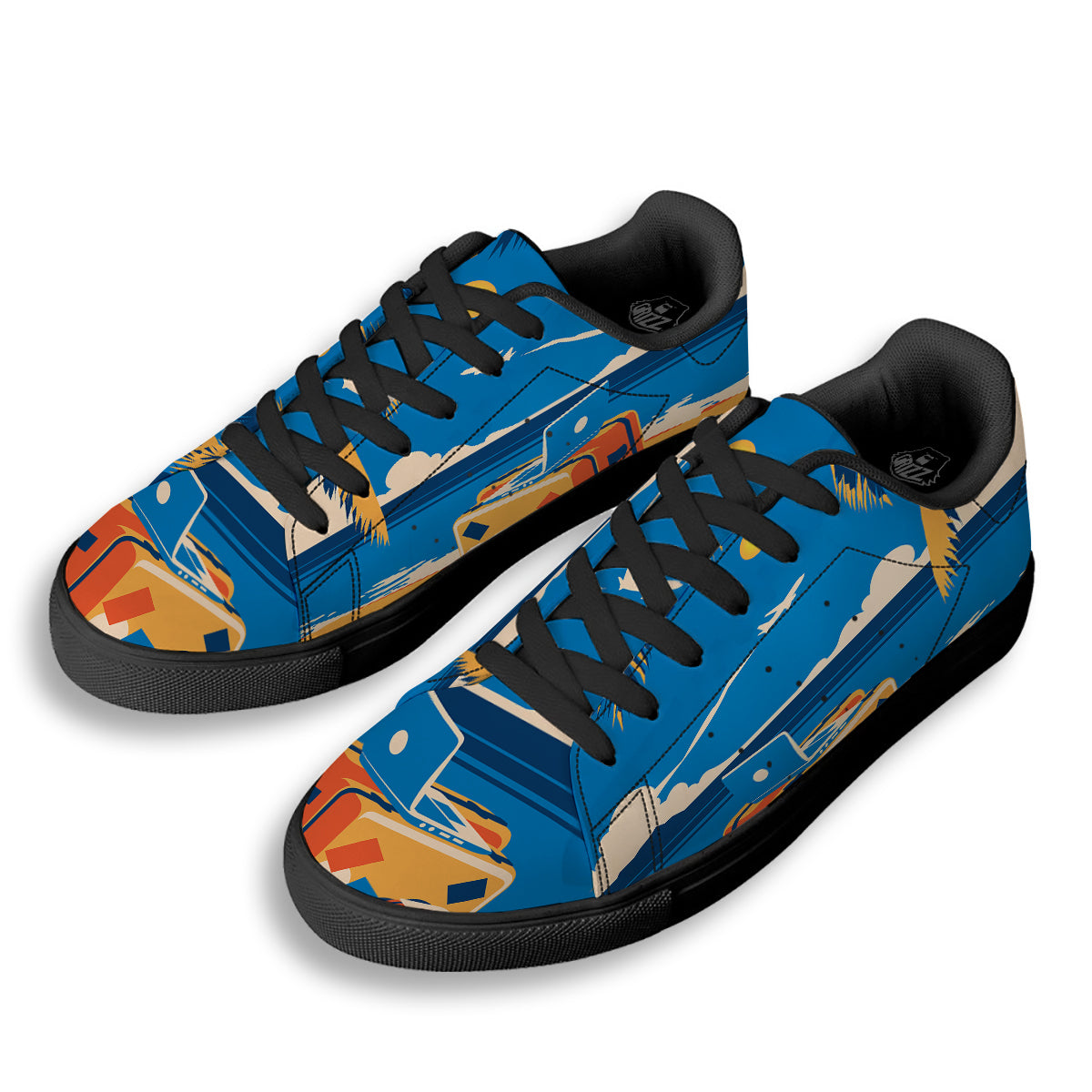 Time To Travel Summer Holiday Print Black Low Top Sneakers-grizzshop