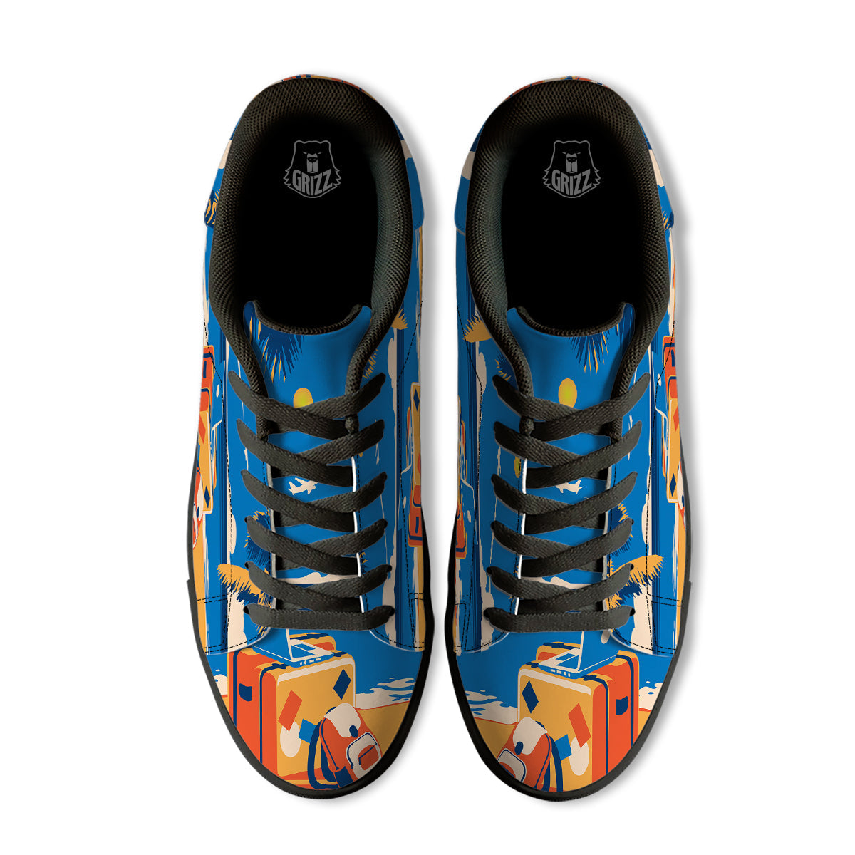 Time To Travel Summer Holiday Print Black Low Top Sneakers-grizzshop