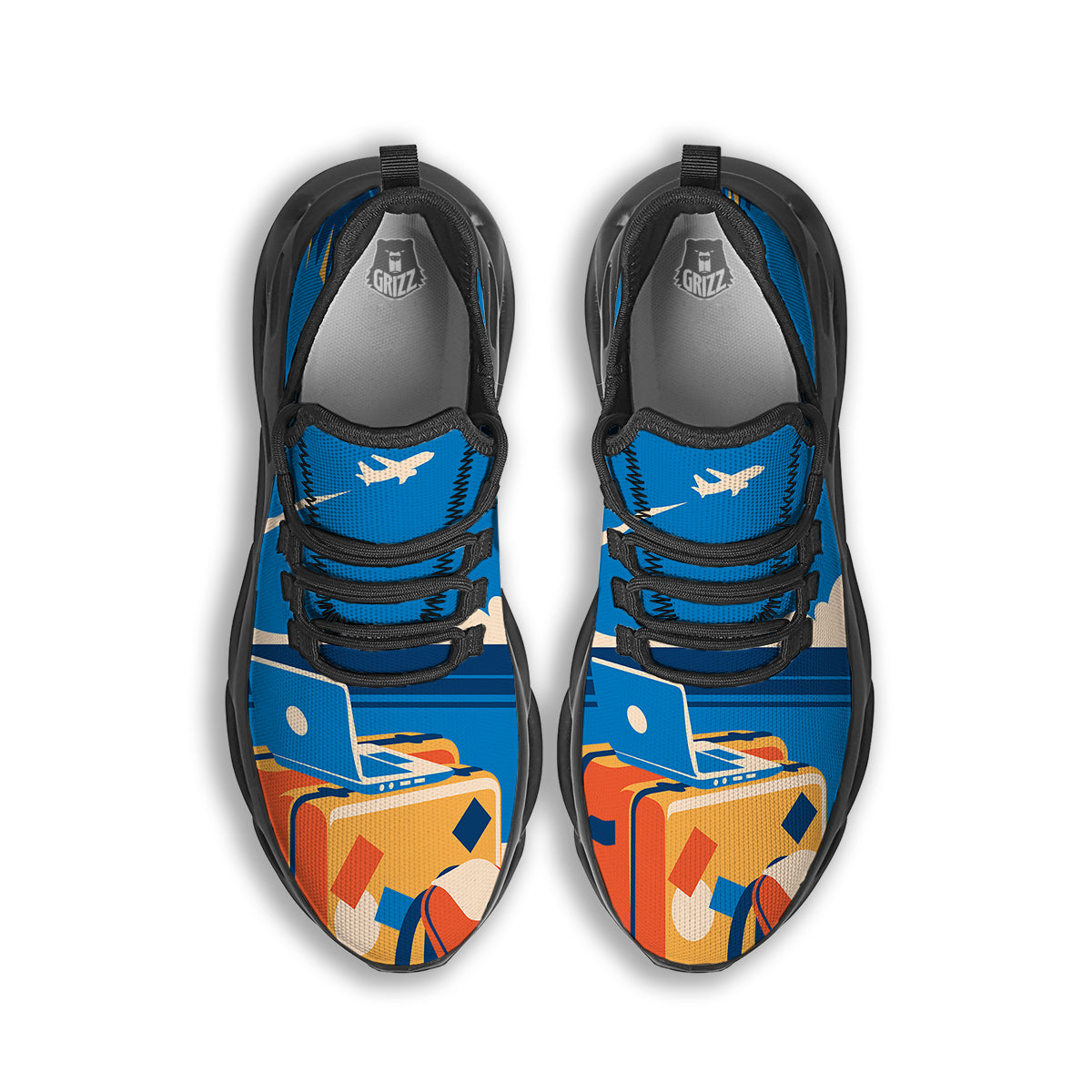 Time To Travel Summer Holiday Print Black Running Shoes-grizzshop
