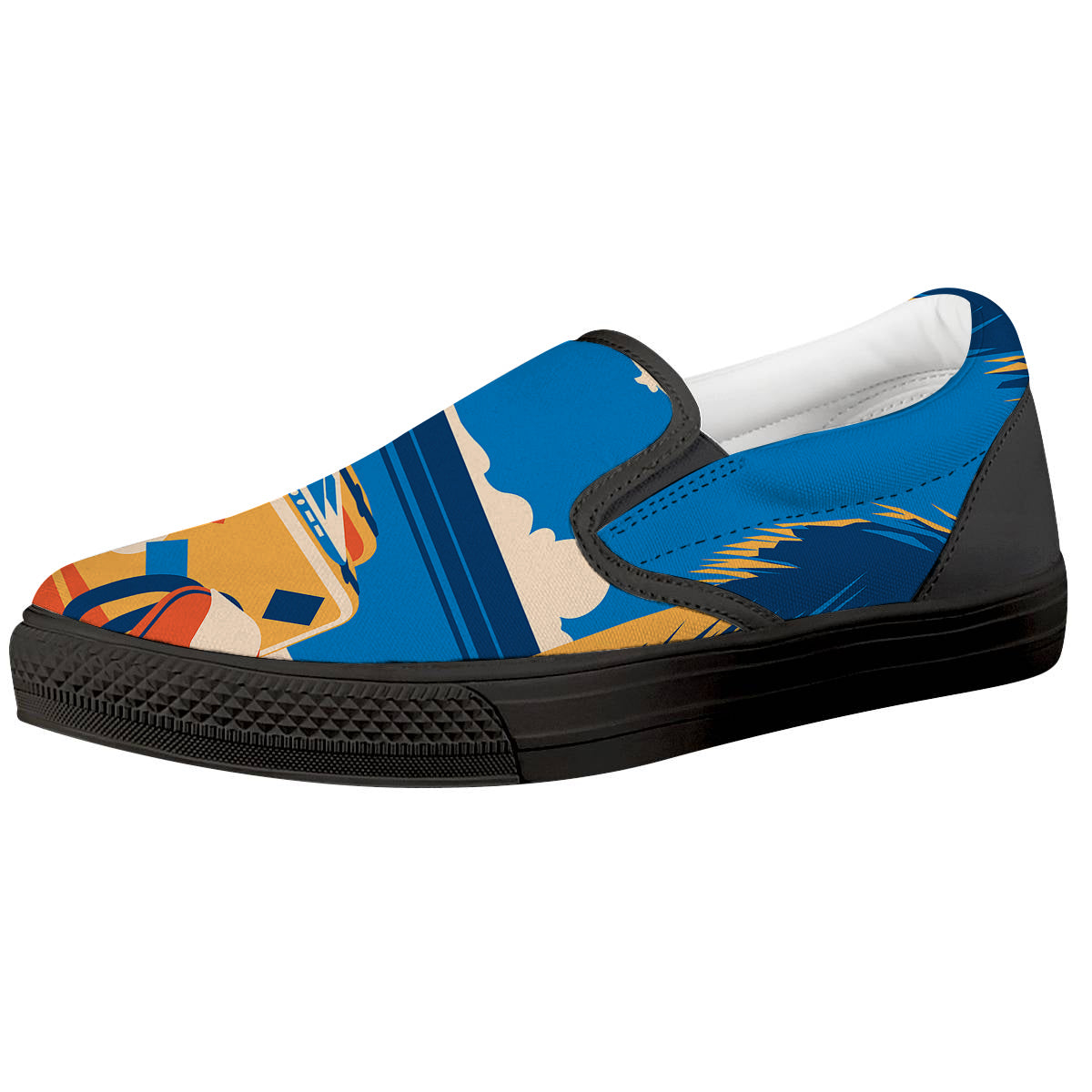 Time To Travel Summer Holiday Print Black Slip On Shoes-grizzshop