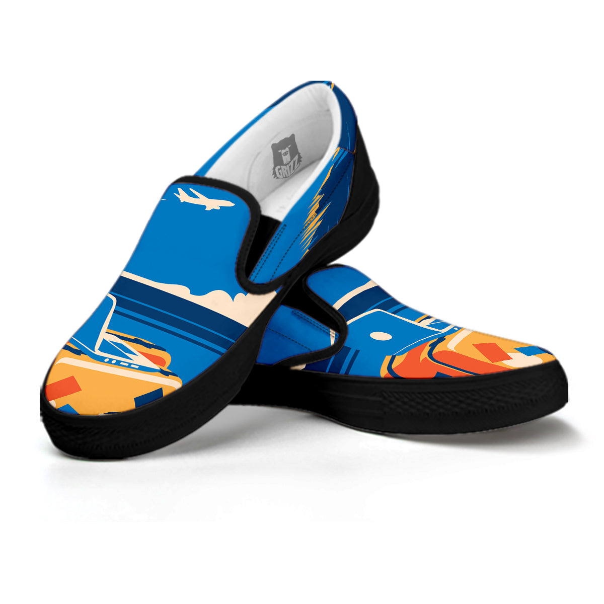 Time To Travel Summer Holiday Print Black Slip On Shoes-grizzshop