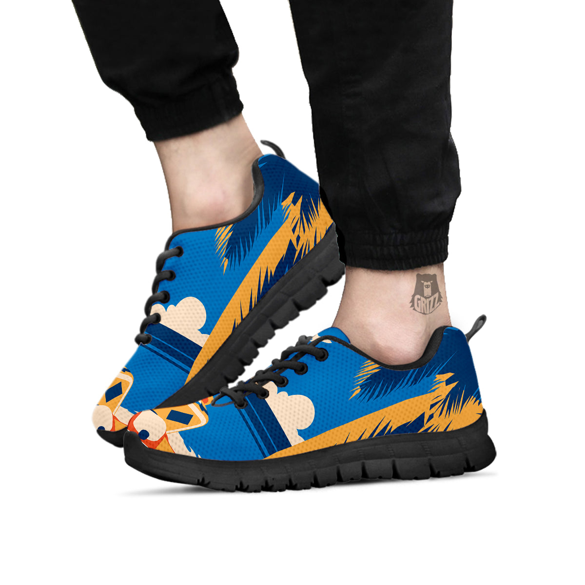 Time To Travel Summer Holiday Print Black Sneaker-grizzshop