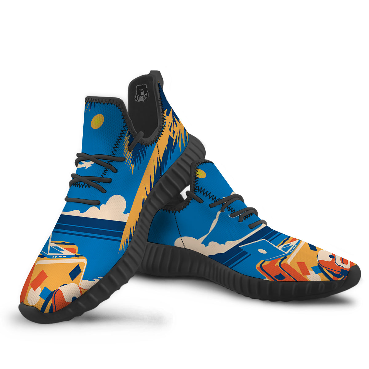 Time To Travel Summer Holiday Print Black Walking Shoes-grizzshop