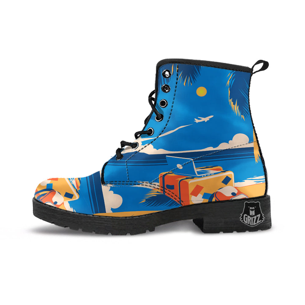 Time To Travel Summer Holiday Print Leather Boots-grizzshop