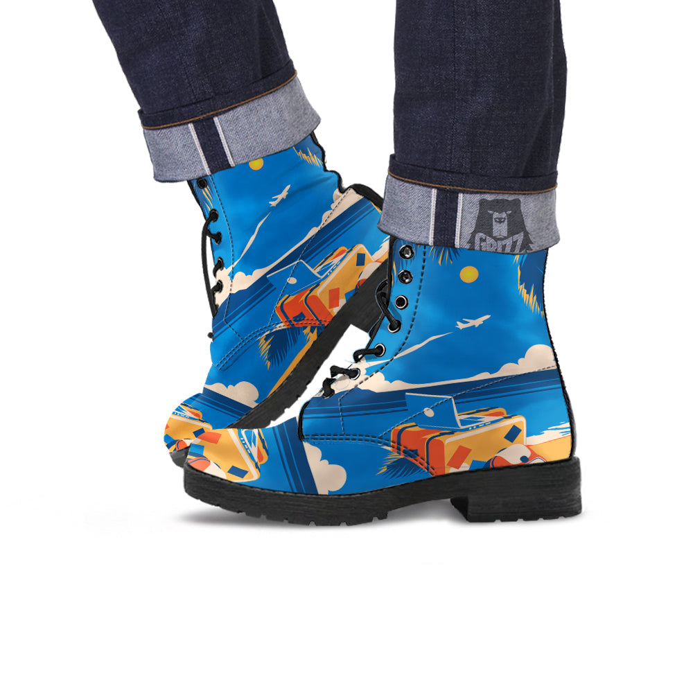 Time To Travel Summer Holiday Print Leather Boots-grizzshop