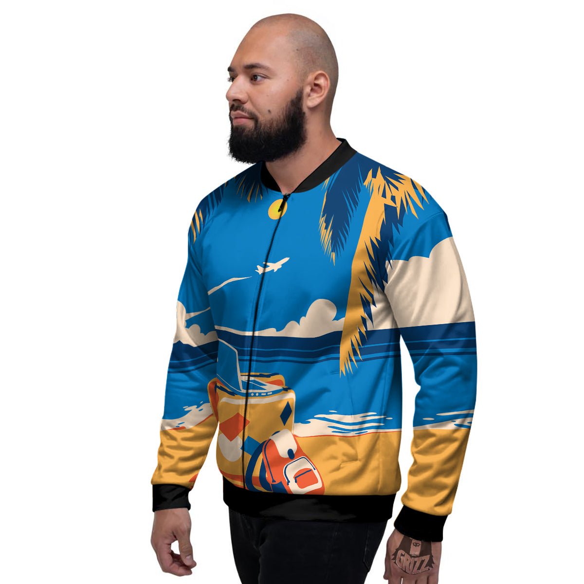 Time To Travel Summer Holiday Print Men's Bomber Jacket-grizzshop