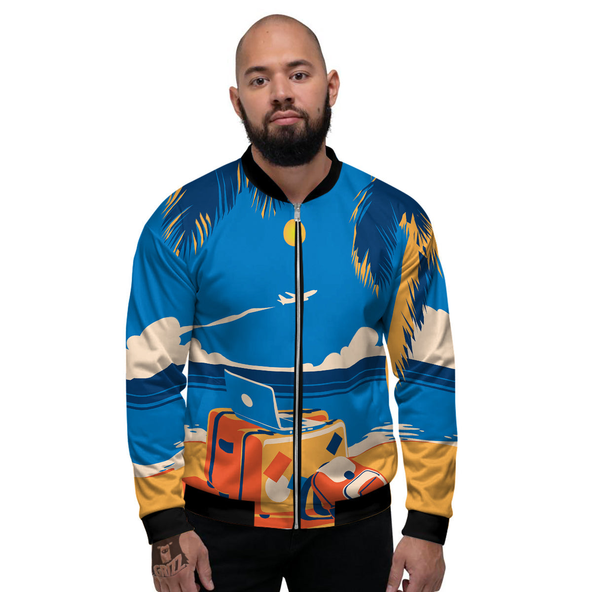 Time To Travel Summer Holiday Print Men's Bomber Jacket-grizzshop