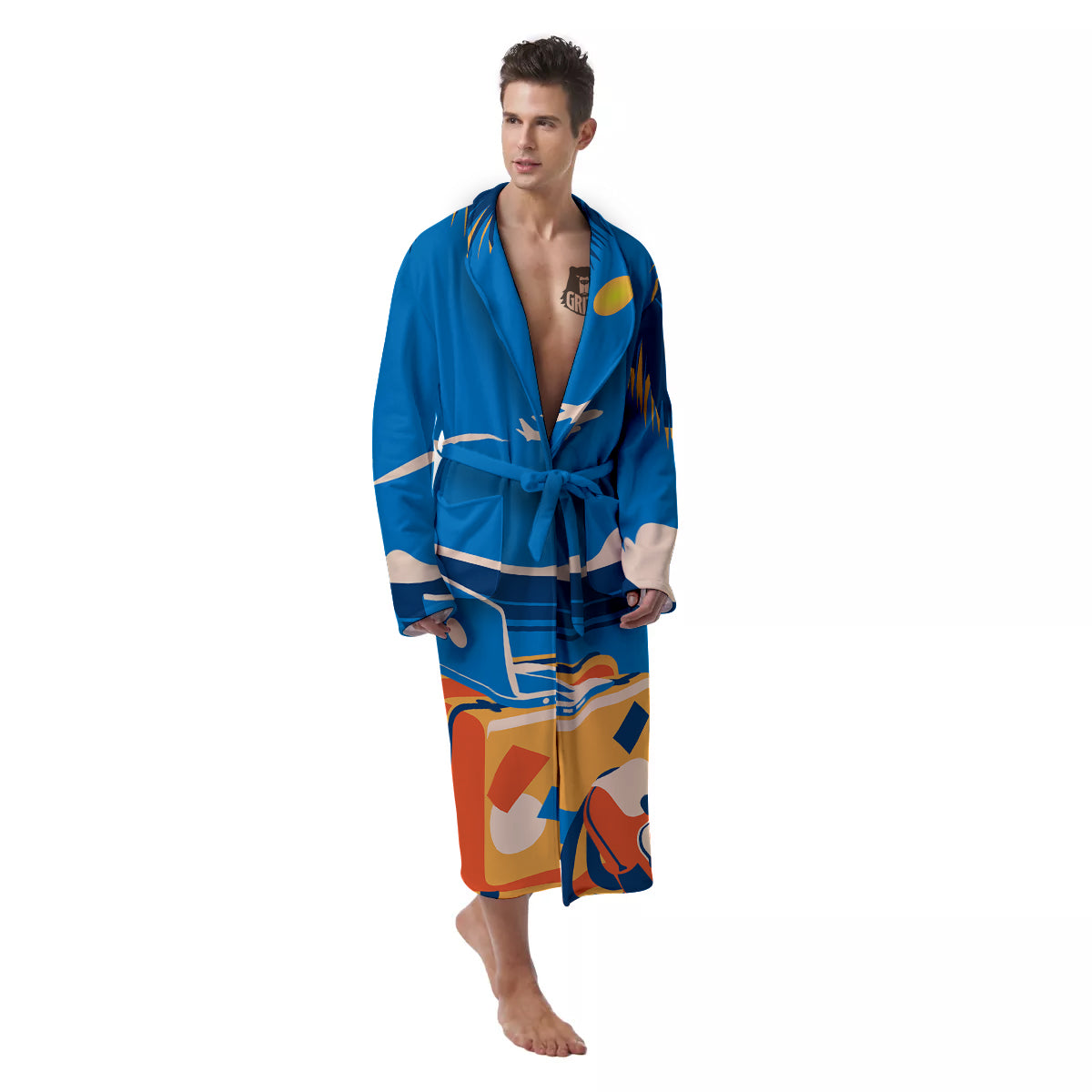 Time To Travel Summer Holiday Print Men's Robe-grizzshop