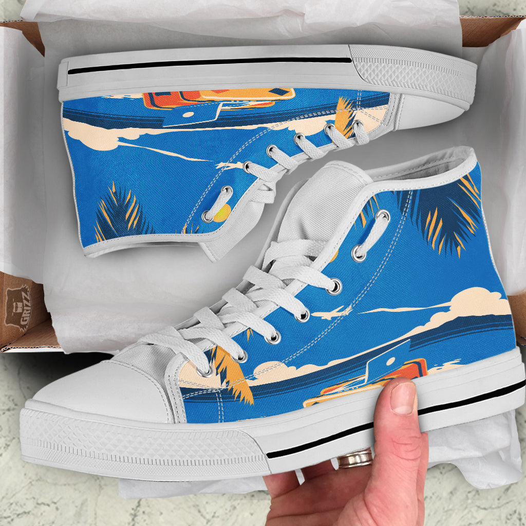 Time To Travel Summer Holiday Print White High Top Shoes-grizzshop