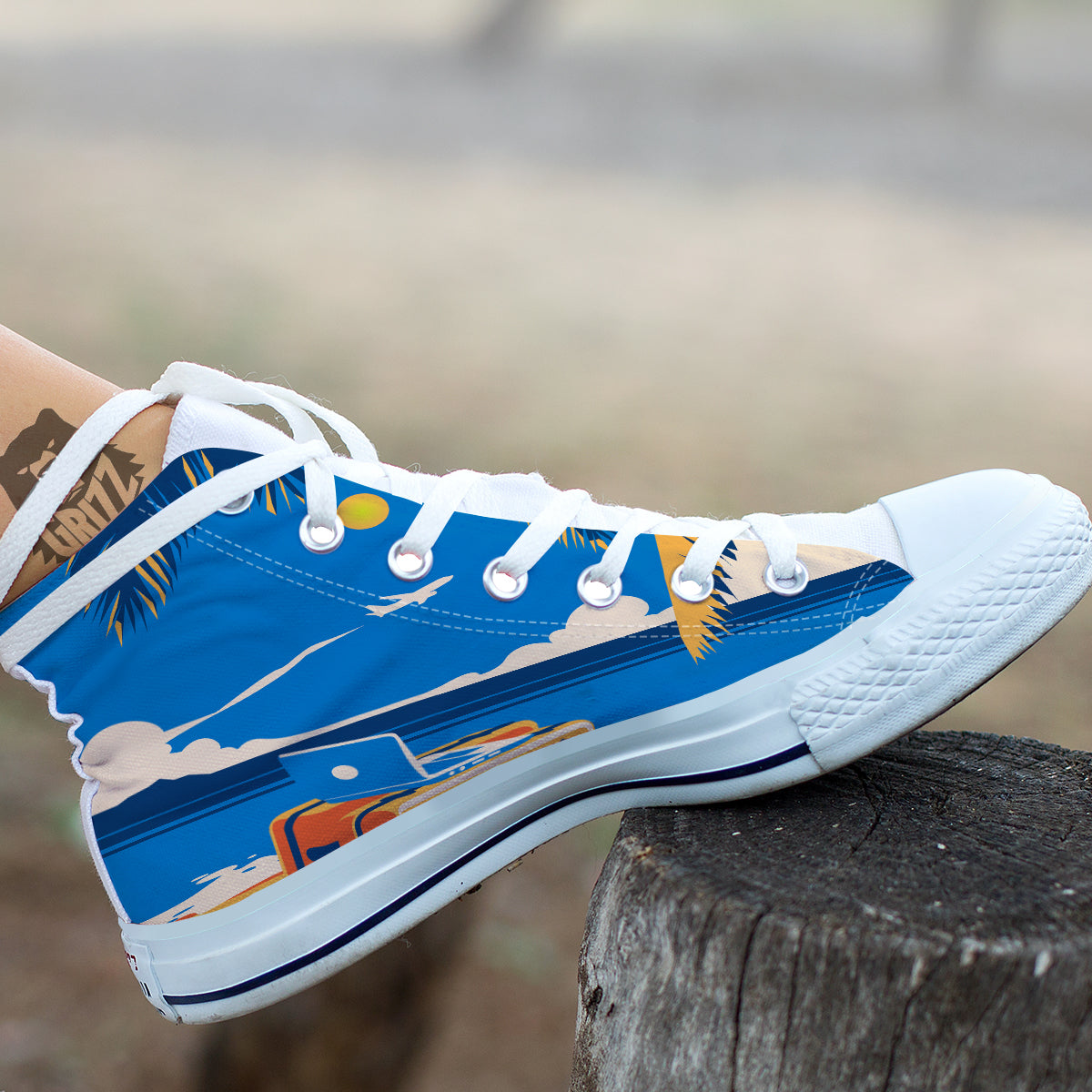 Time To Travel Summer Holiday Print White High Top Shoes-grizzshop