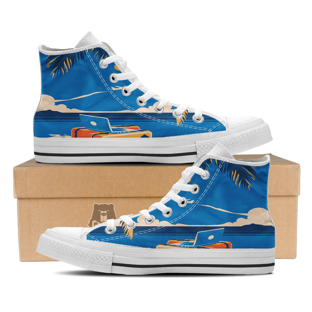 Time To Travel Summer Holiday Print White High Top Shoes-grizzshop