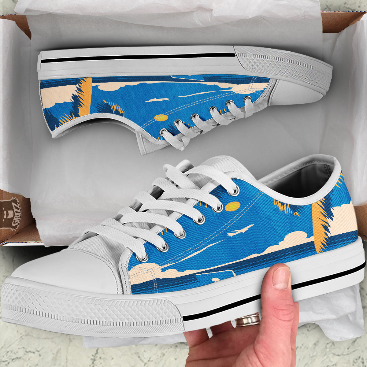 Time To Travel Summer Holiday Print White Low Top Shoes-grizzshop
