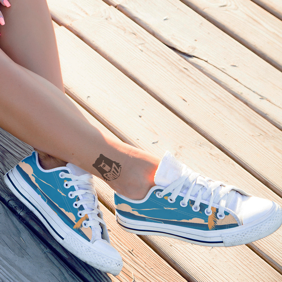 Time To Travel Summer Holiday Print White Low Top Shoes-grizzshop