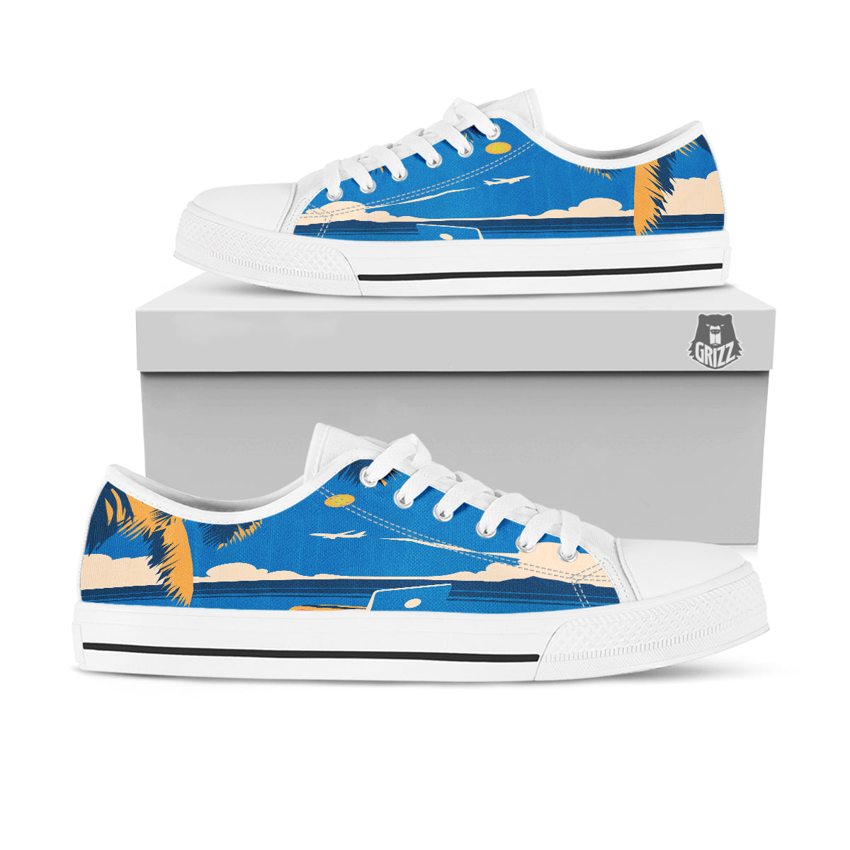 Time To Travel Summer Holiday Print White Low Top Shoes-grizzshop