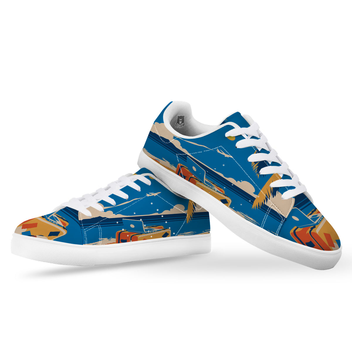 Time To Travel Summer Holiday Print White Low Top Sneakers-grizzshop
