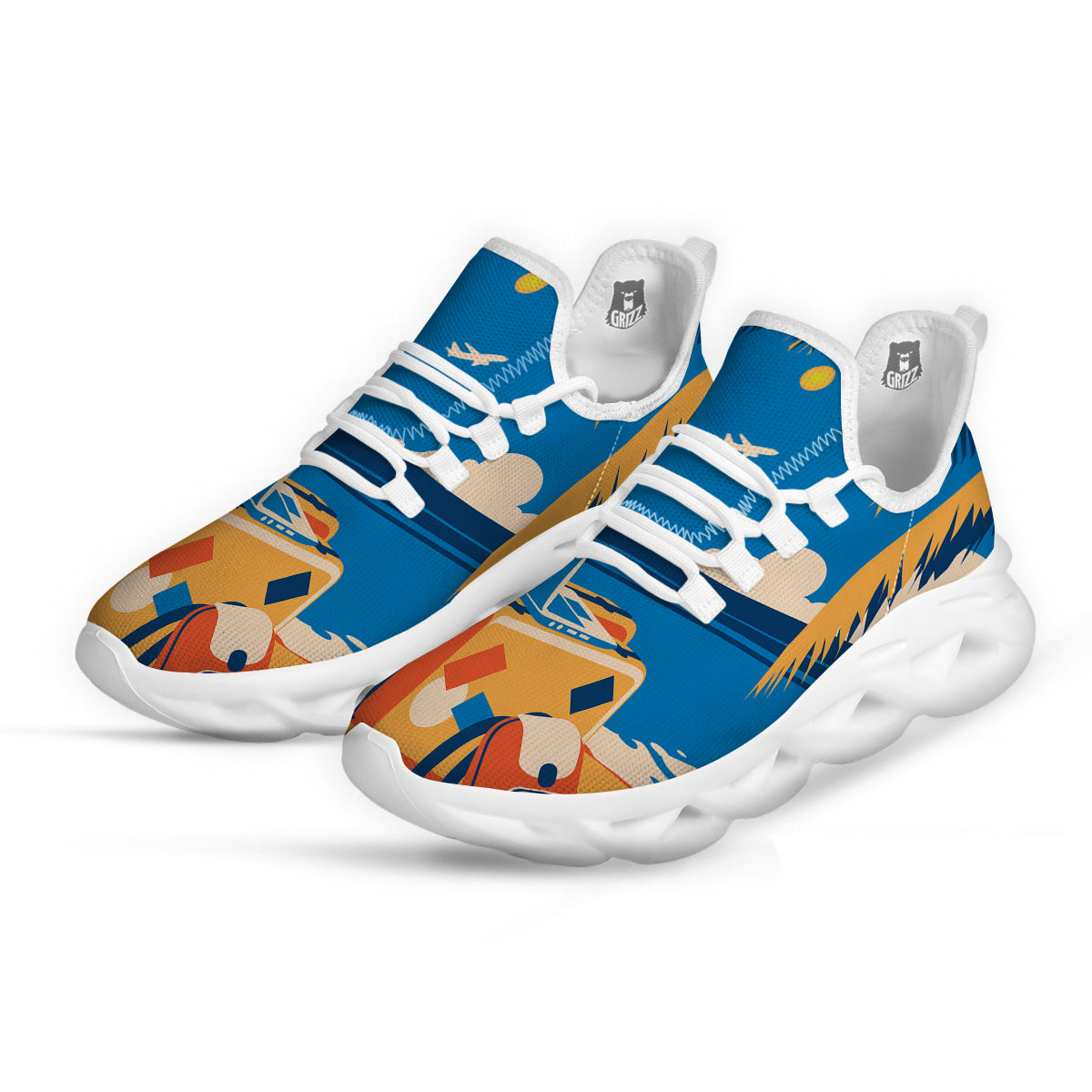 Time To Travel Summer Holiday Print White Running Shoes-grizzshop