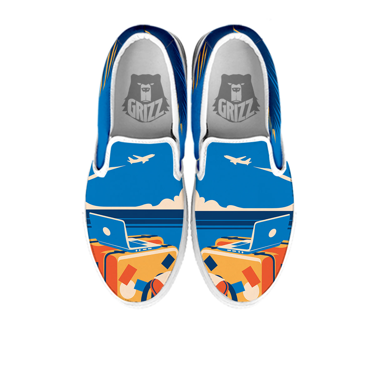 Time To Travel Summer Holiday Print White Slip On Shoes-grizzshop