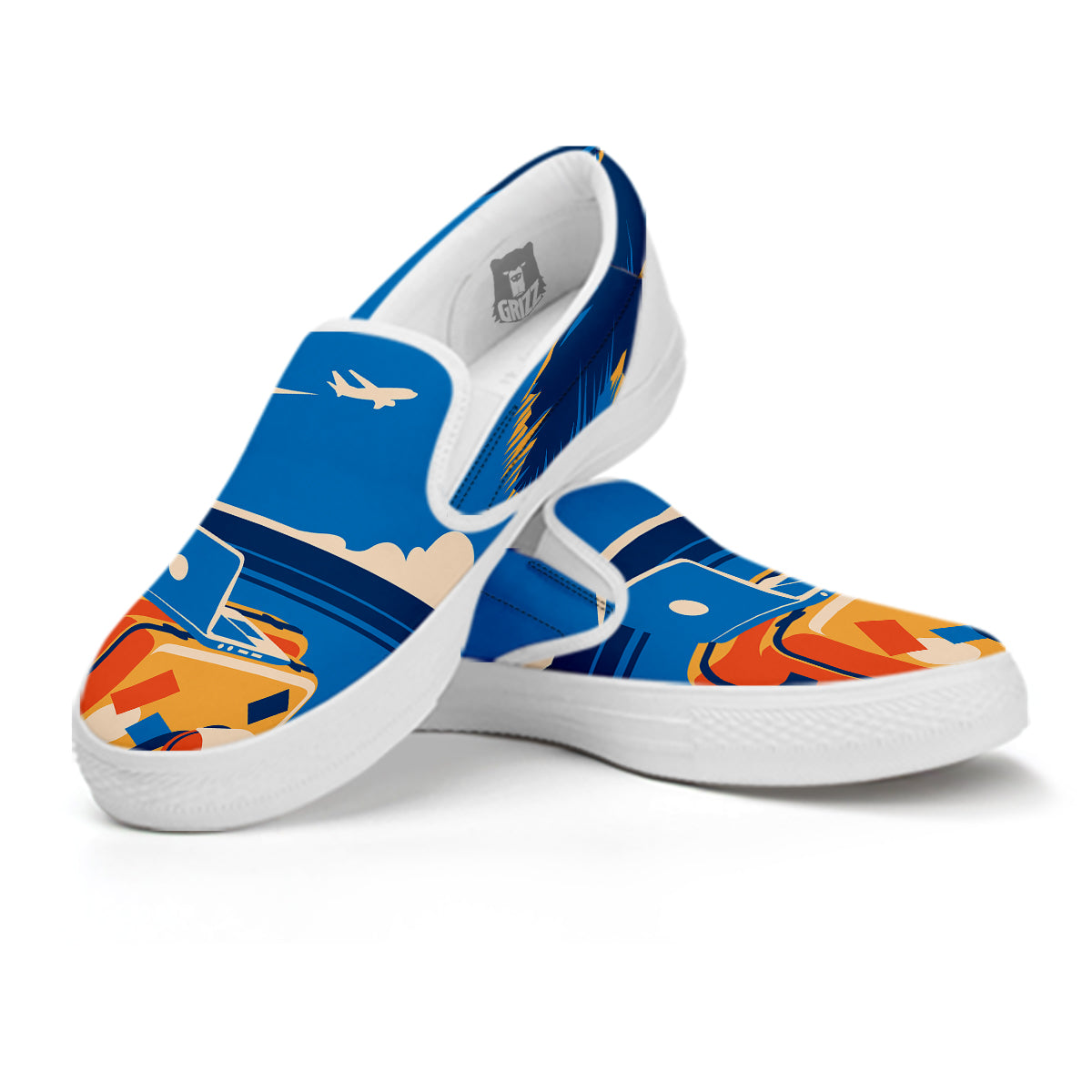 Time To Travel Summer Holiday Print White Slip On Shoes-grizzshop
