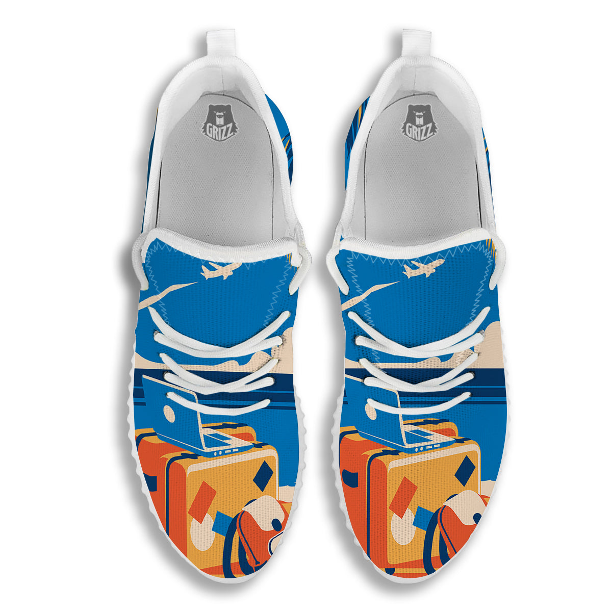 Time To Travel Summer Holiday Print White Walking Shoes-grizzshop