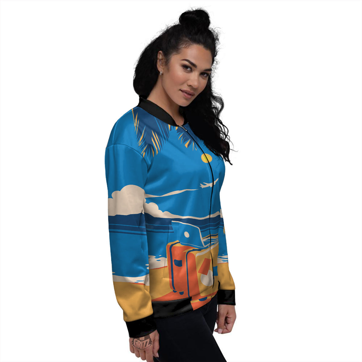 Time To Travel Summer Holiday Print Women's Bomber Jacket-grizzshop