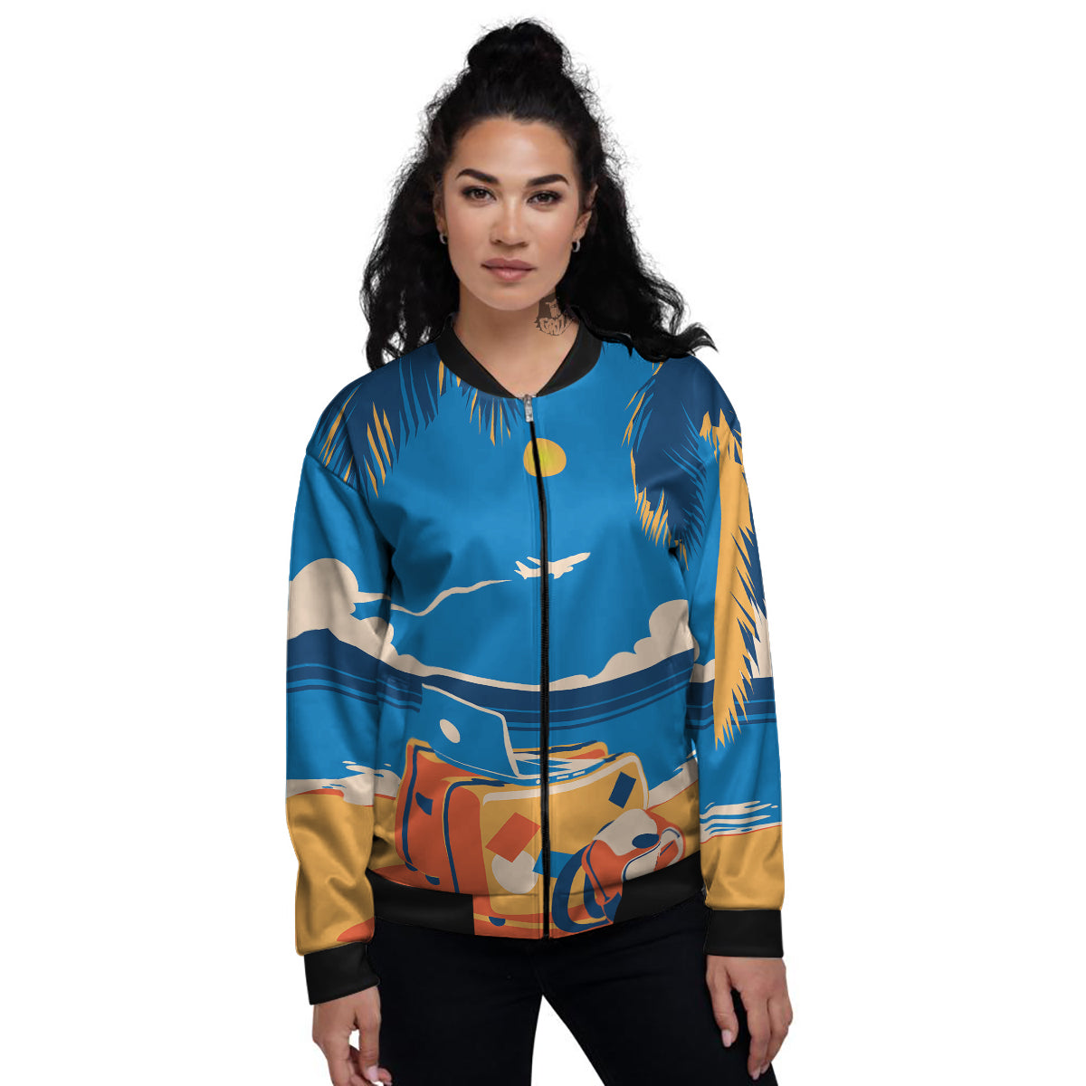 Time To Travel Summer Holiday Print Women's Bomber Jacket-grizzshop