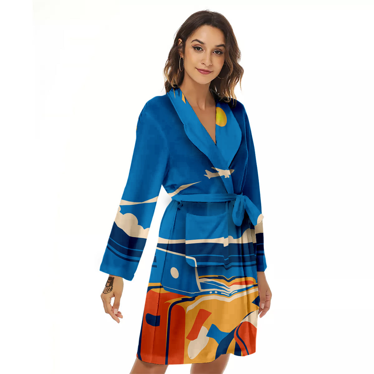 Time To Travel Summer Holiday Print Women's Robe-grizzshop
